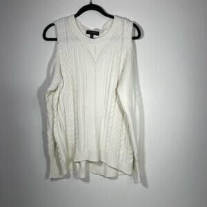 Lane Bryant White Cold Shoulder Cable Knit Scoop Neck Sweater Size 18/20